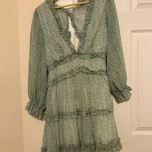 Bohemian,  open back, light green dress, size M.